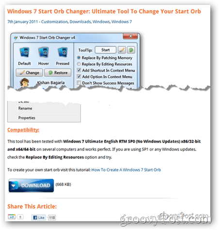 Windows 7 Pornește Orb Changer