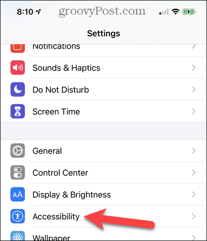 Atingeți Accesibilitatea în Setări iPhone