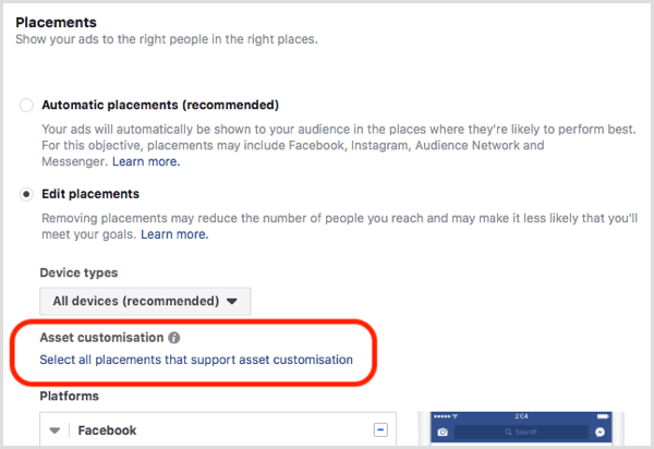 Instrument de personalizare a activelor de plasare Facebook