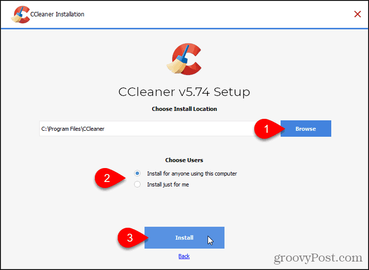 Faceți clic pe Instalare pentru a instala CCleaner