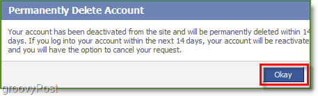 Trebuie să așteptați 14 zile după confirmarea ștergerii contului dvs. de Facebook