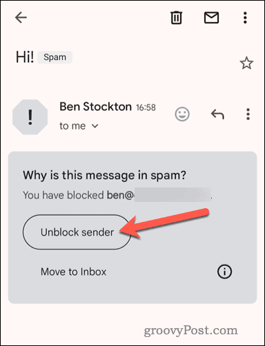 Deblocați un expeditor blocat în aplicația mobilă Gmail