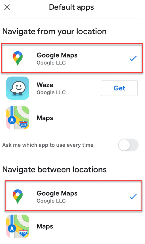 gmail google maps selectat ca implicit
