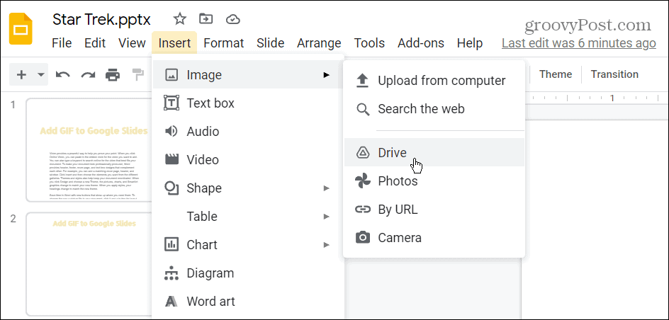 inserați gif din Google Drive