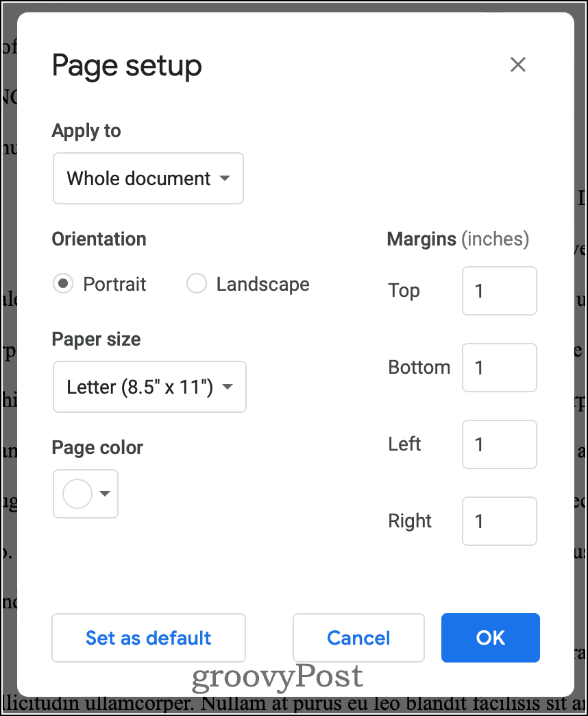 Configurarea paginii Google Docs