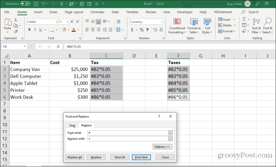 căutați și înlocuiți formula în Excel