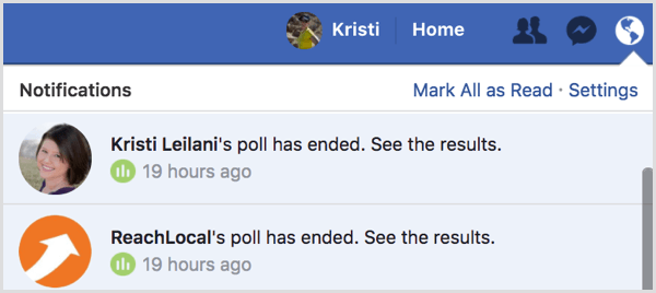 Notificare rezultate sondaj Facebook gif
