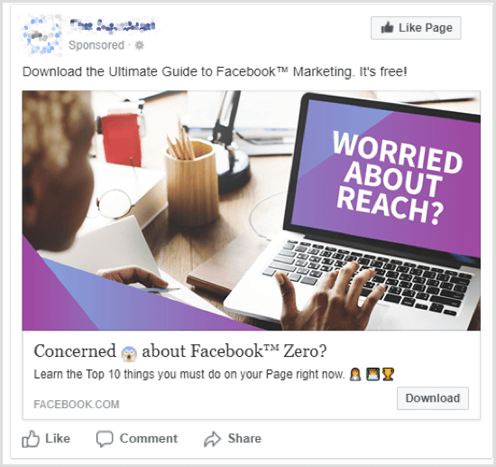 Exemplu de reclamă pe Facebook
