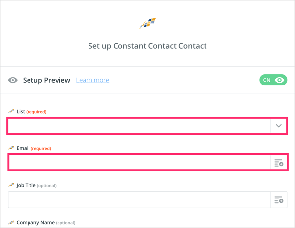 Configurați contactul dvs. de contact constant în Zapier.