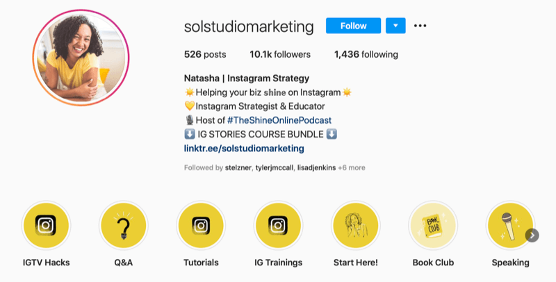 captură de ecran a bio-contului Sol Studio Marketing Instagram