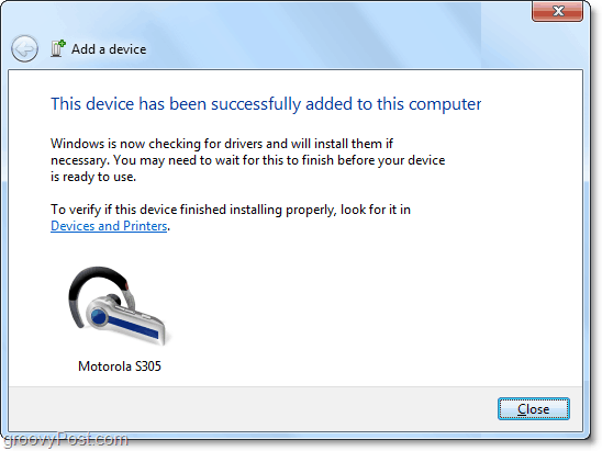 ai facut-o! dispozitivul bluetooth a fost adăugat la Windows 7