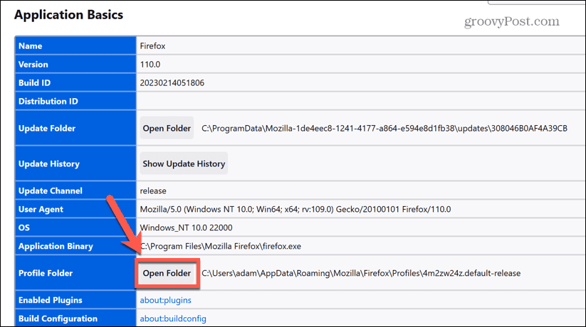 folderul deschis Firefox