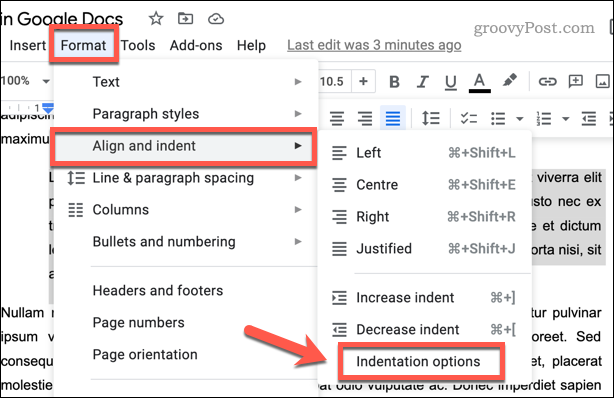 Personalizarea indentării pe Google Docs