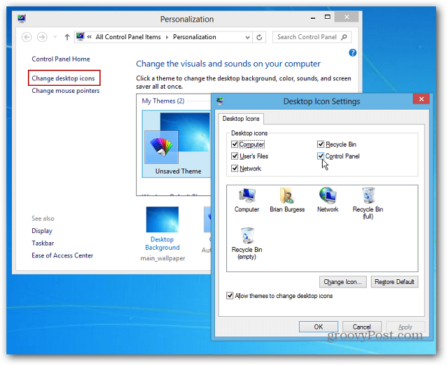 Cum să fixați pictograma Panoului de control în Bara de activități Windows 8