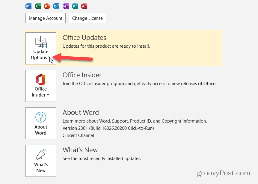 Dezactivați actualizările Microsoft Office 