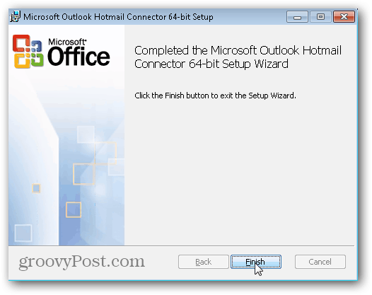 Outlook.com Conector Hotmail Outlook - Faceți clic pe Finish