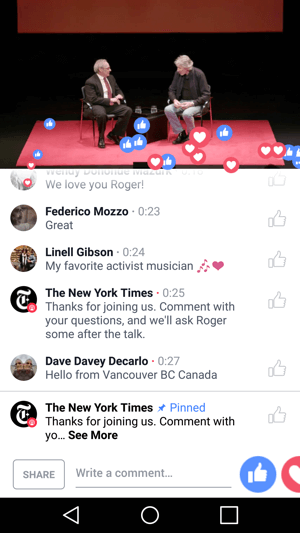 New York Times oferă spectatorilor experiența de a participa la un eveniment printr-o transmisie Facebook Live.