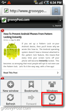 accesați meniul mai mult din browserul Android