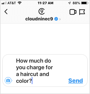 Exemplu de întrebări frecvente adresate afacerilor pe Instagram.