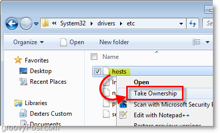 Captura de ecran de Windows 7 - utilizați meniul contextual cu clic dreapta pentru a prelua orice fișier din Windows 7