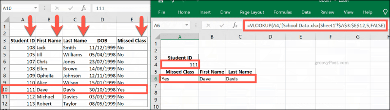 O formulă VLOOKUP care face referire la mai multe manuale Excel
