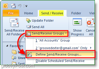 Captură de ecran Outlook 2010 - trimiteți și primiți grupuri - definiți grupuri