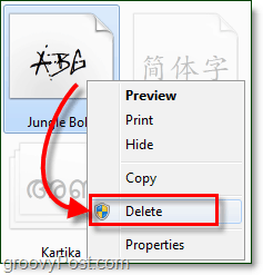 ștergeți un font din Windows 7 cum să îl eliminați și să îl dezinstalați