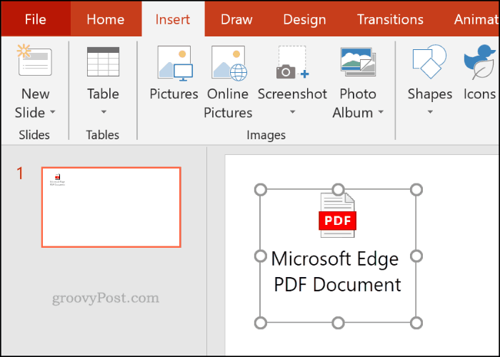 Un fișier PDF inserat ca obiect în PowerPoint