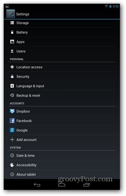Conturi de utilizator Nexus 7 - setări utilizator