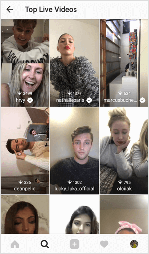 Cele mai populare videoclipuri live de pe Instagram din fila Căutare și Explorare