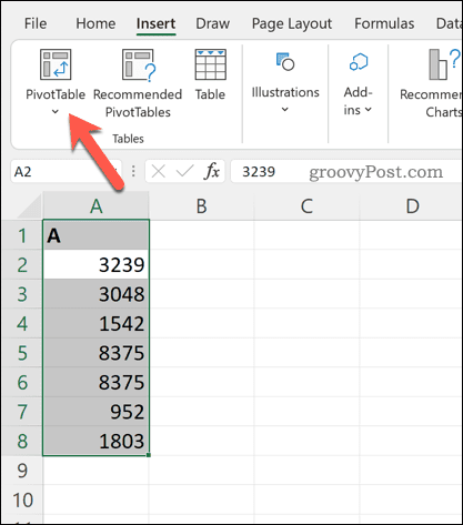 Inserarea unui tabel pivot în Excel