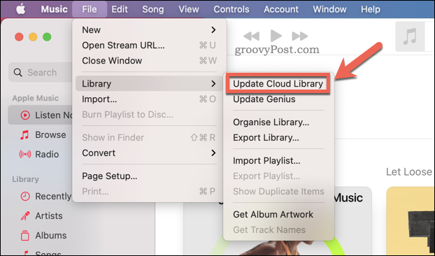 Actualizarea colecției cloud Apple Music în aplicația Mac Music
