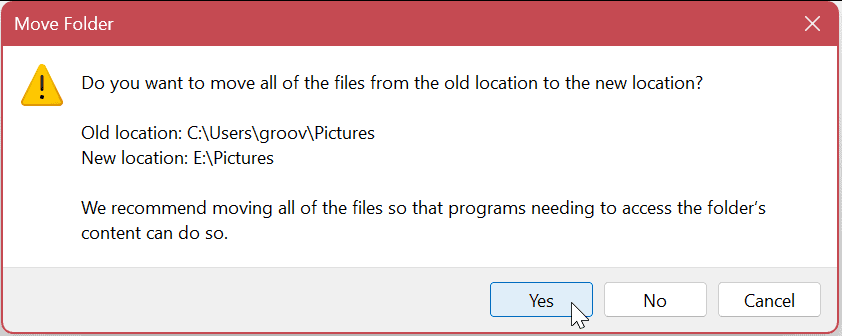 Mutați folderele implicite ale utilizatorului pe Windows 11