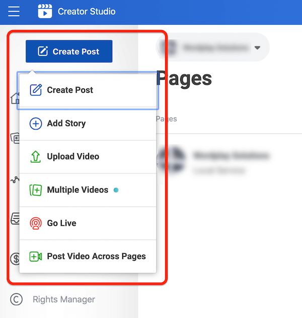 Opțiuni de postare pe Facebook în Creator Studio