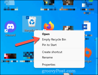 Goliți coșul de reciclare pe Windows 11