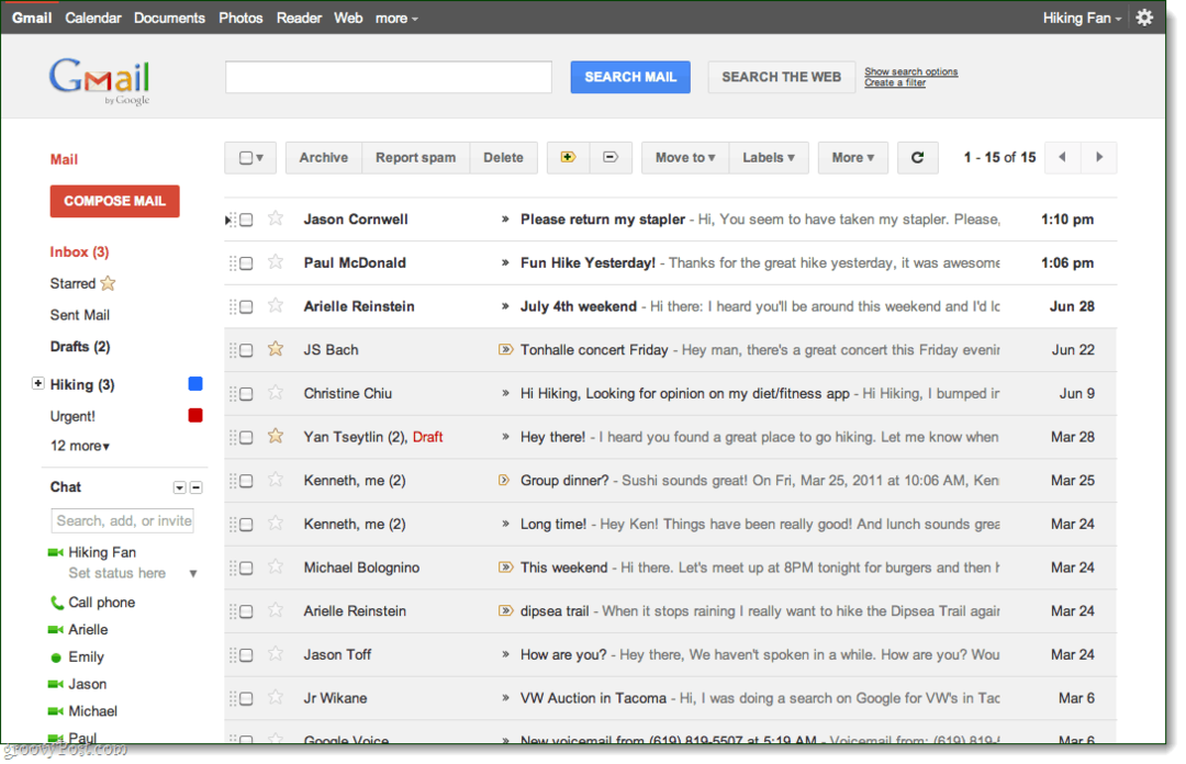 Vizualizare inbox Gmail, tema de previzualizare