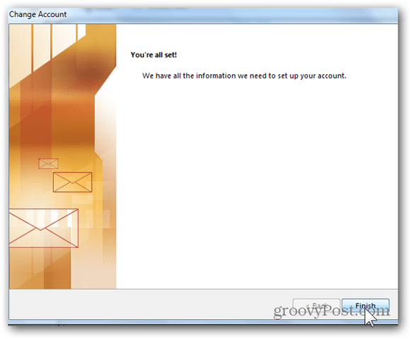 Adăugați căsuța poștală Outlook 2013 - Faceți clic pe Finish