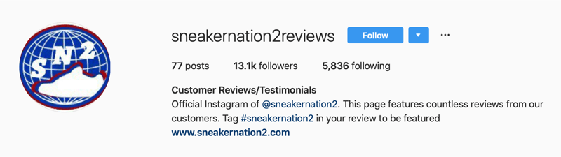 cont Instagram secundar pentru recenzii SneakerNation2