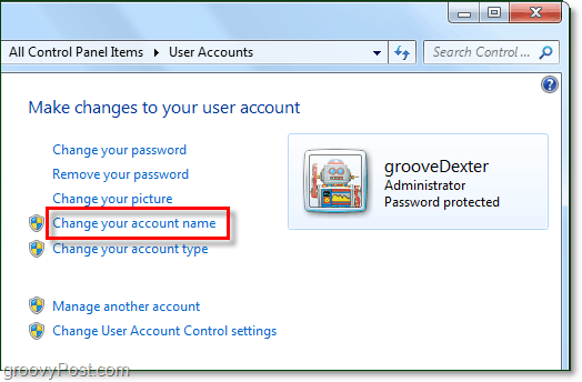 schimbați numele contului în Windows 7