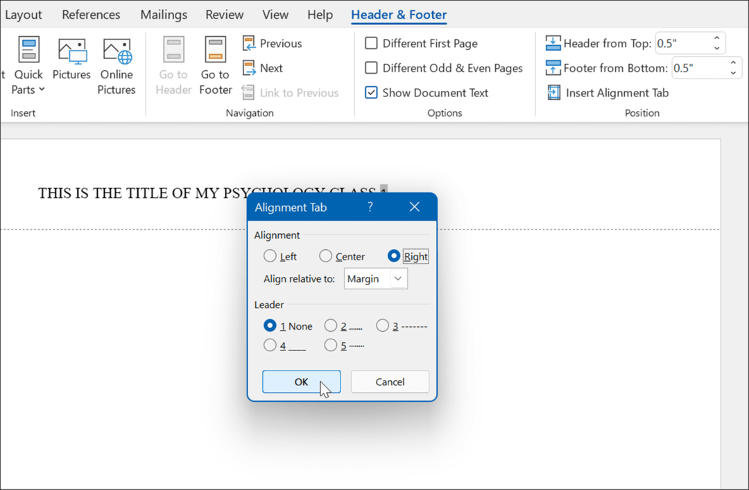 fila de aliniere format dreapta stil apa în Microsoft Word