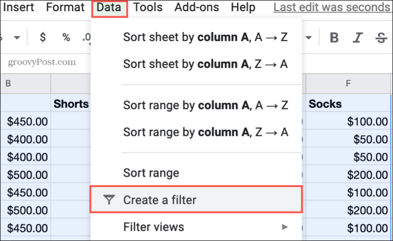 Creați un filtru în Foi de calcul Google