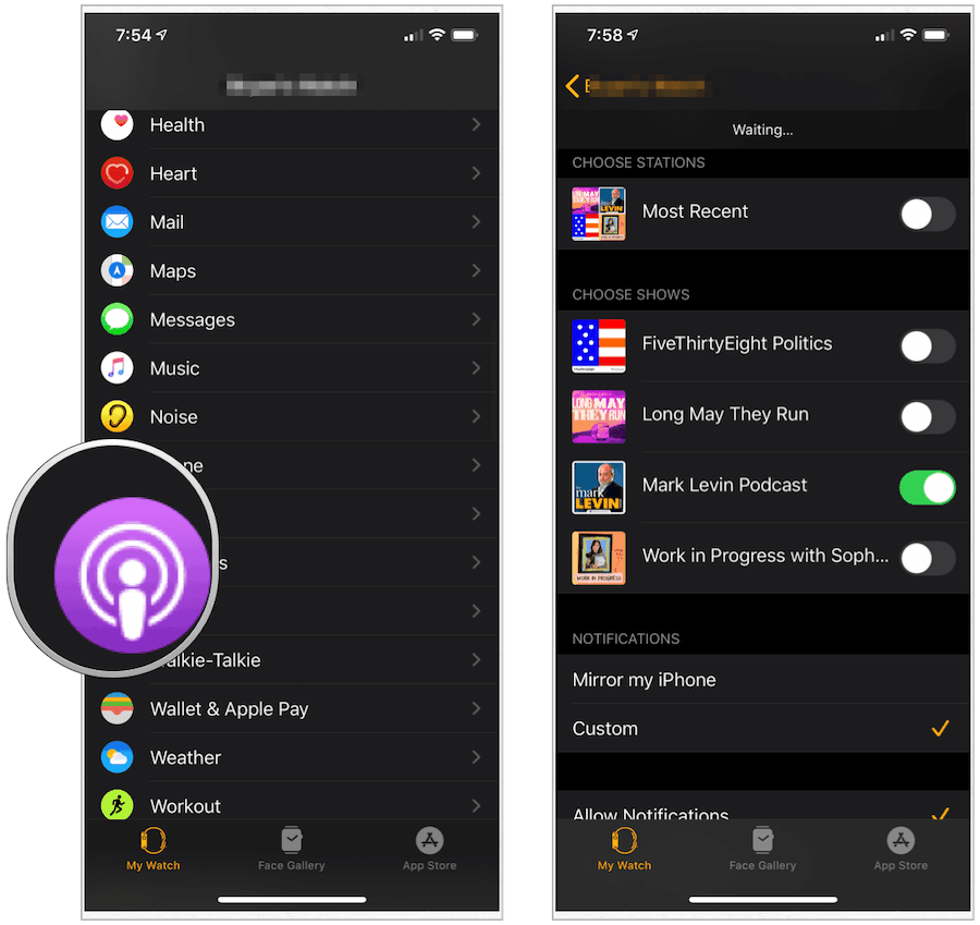 Aplicația Apple Watch pentru podcast-uri