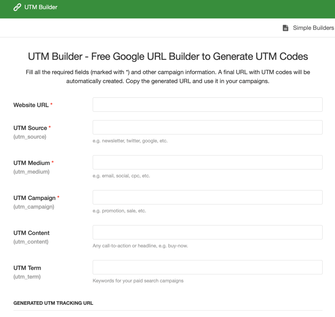 imaginea formularului UTM Builder