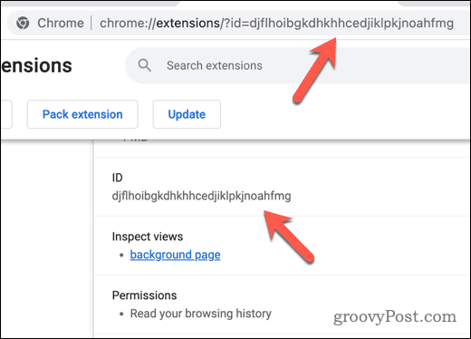ID-ul extensiei Chrome