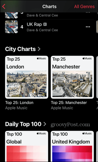 Apple Music topuri orașe locale