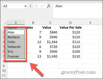 interval select excel