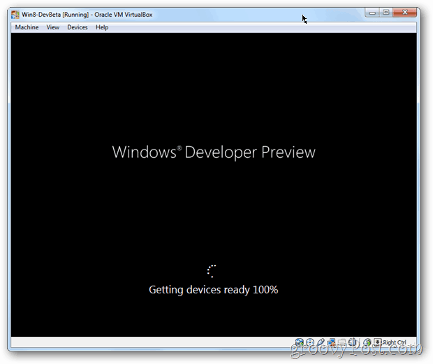 Ecran de pornire VirtualBox Windows 8 după instalare