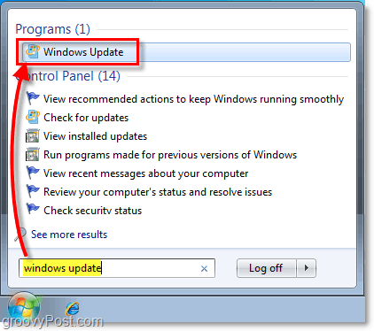 Lansați Windows 7 Windows Update: Captura de ecran