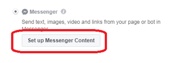 Dacă ați ales Messenger ca destinație pentru anunț, faceți clic pe Configurare conținut Messenger.