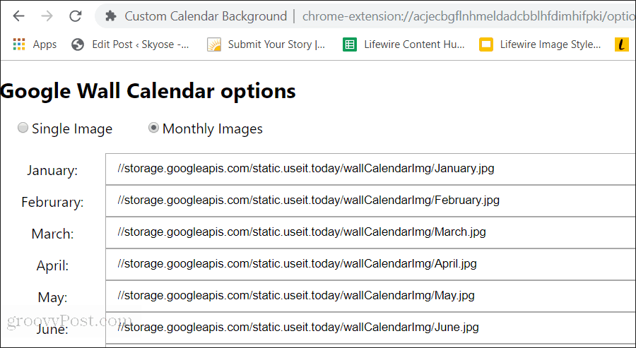 setări de fundal personalizate pentru calendar
